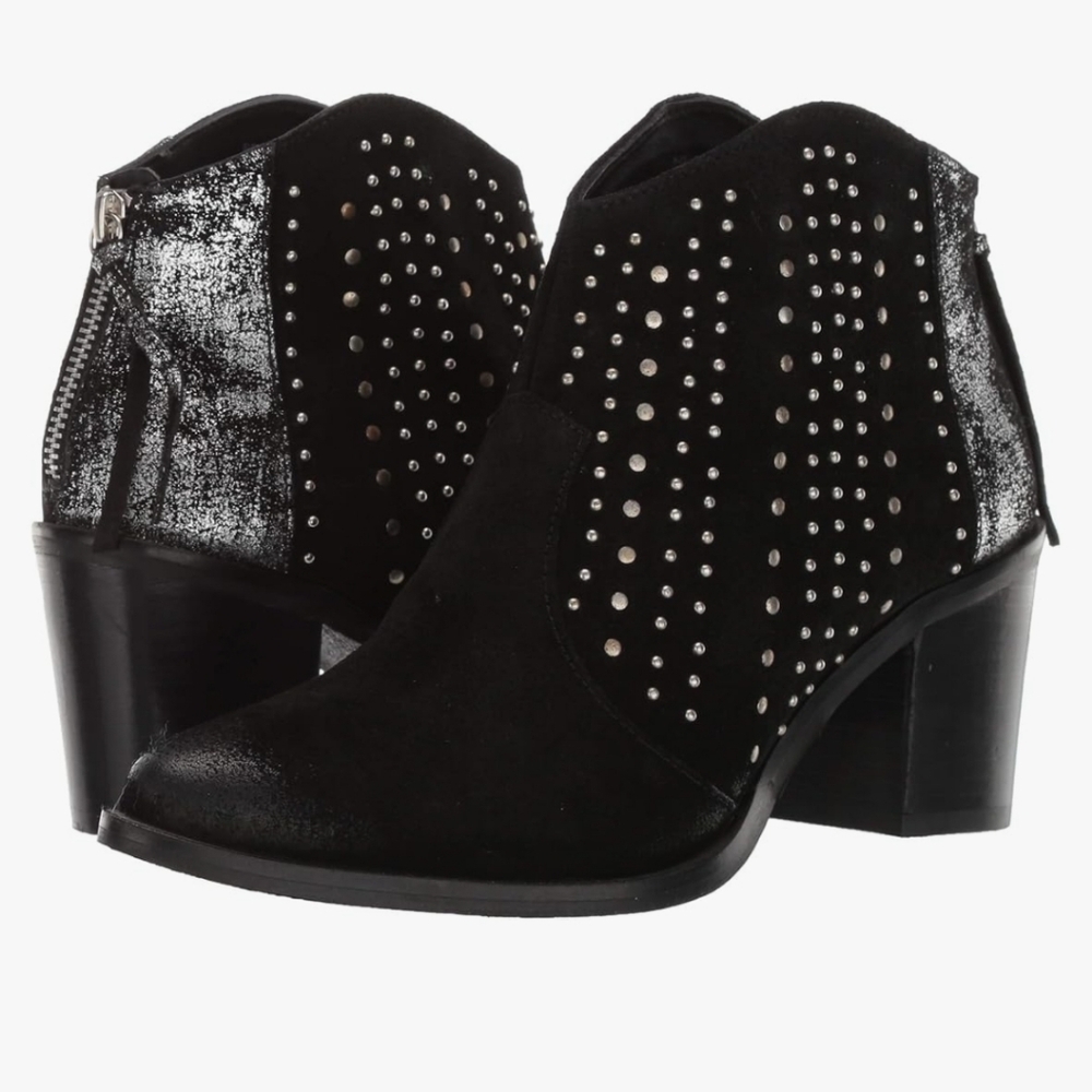 NWT Very Volatile Black Silver Zeke Leather Ankle Boots Zip rhinestone sparkle 8